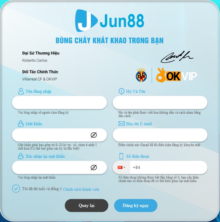 Hướng dẫn đăng ký/ đăng nhập khi truy cập link Jun88